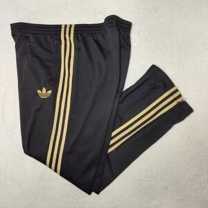 Adidas Track Pants Mens Large Black Gold 3-Stripes Trefoil Zip Ankle 680835